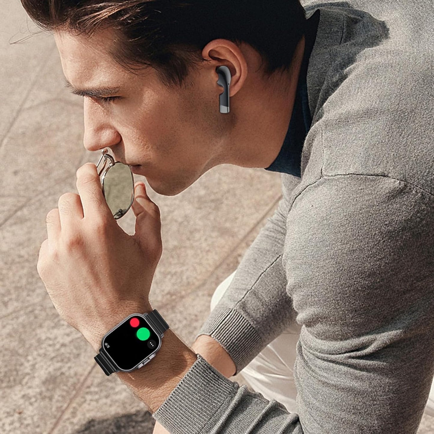 Smartwatch with Earbuds, Earbuds Watches with Silicone Band, 2.01 Inch Screen, Tracker Watch with Earbuds Inside, Support NFC, IP67, Charging