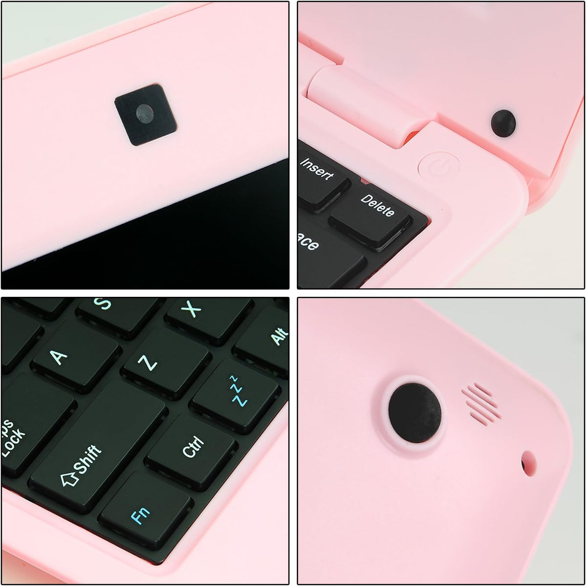 2025 Version 10.1 Inch Portable 8GB Computer Laptop PC Quad Core Android 6.0 Mini Netbook Slim and Lightweight Notebook Youtube Player Flash (Pink)