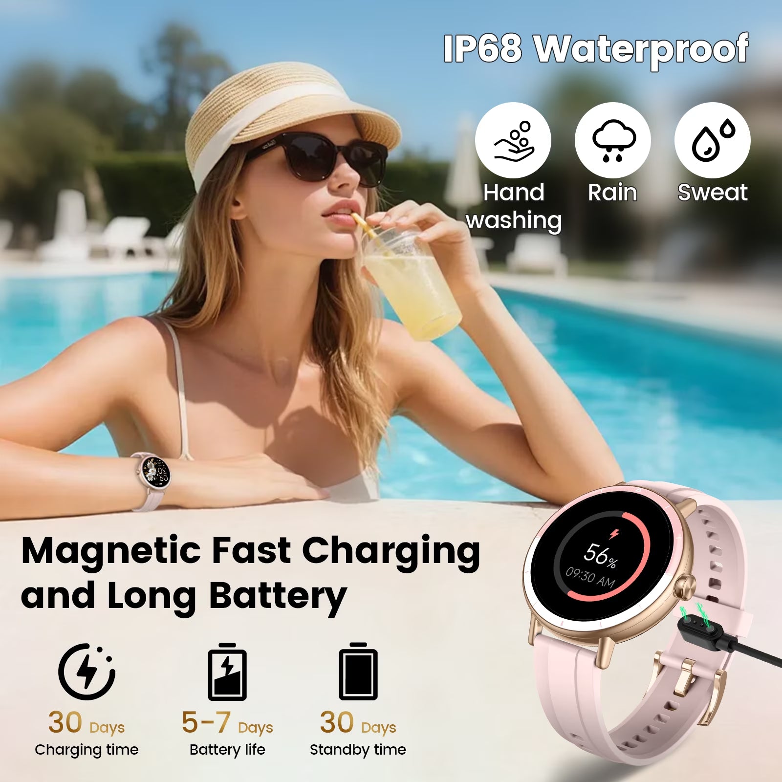 Smart Watches for Women, 1.27" HD Touchscreen Fitness Tracker with Bluetooth Calls, 100+ Sport Modes Ladies Smart Watch, IP68 Waterproof Smartwatch Compatible Ios/Android