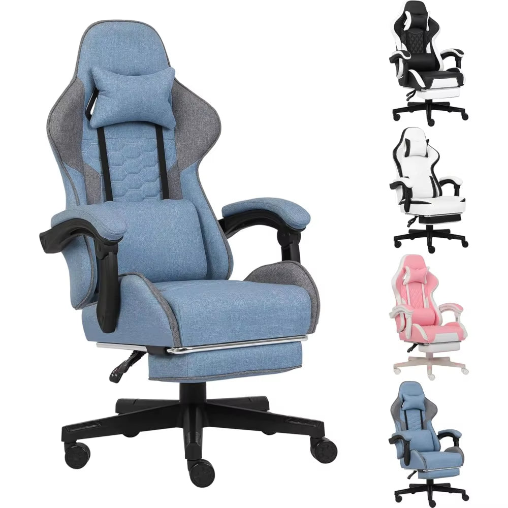 Gaming Chair, Computer Office Chair with Footrest, Linkage Armrests and Lumbar Support, High Back Ergonomic Gamer Chairs