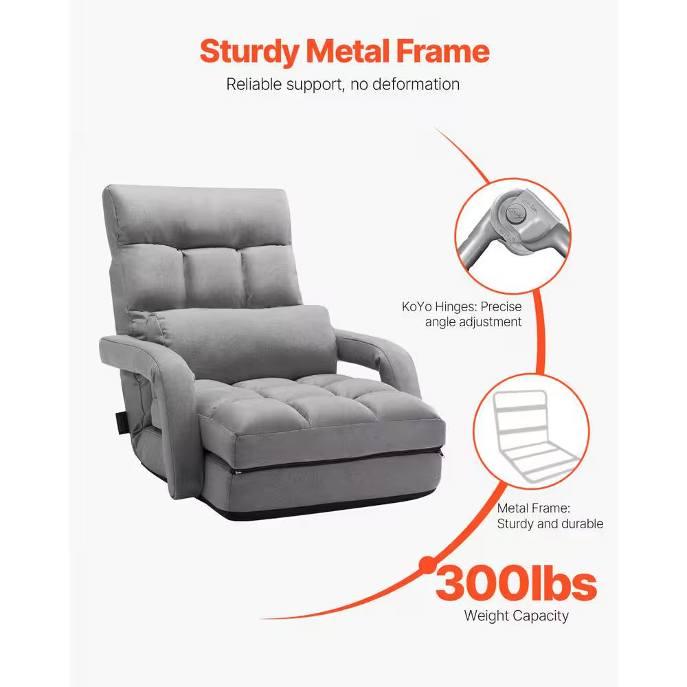 Floor Chair, Floor Gaming Chair with 5 Adjustable Position and Back Support, Folding Sofa Chair, Gray Cushion