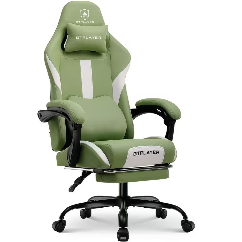 Breathable Fabric Computer Chair with Footrest and Pocket Spring Cushion Ergonomic Gaming Chair, Green