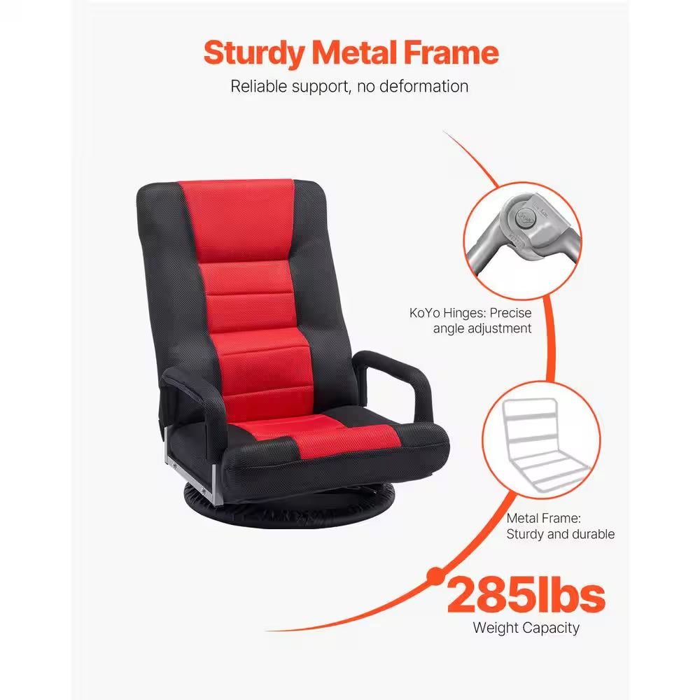 Swivel Floor Gaming Chair, 360° Rotating Floor Chair with 6 Adjustable Position Folding Backrest and Lumbar Black