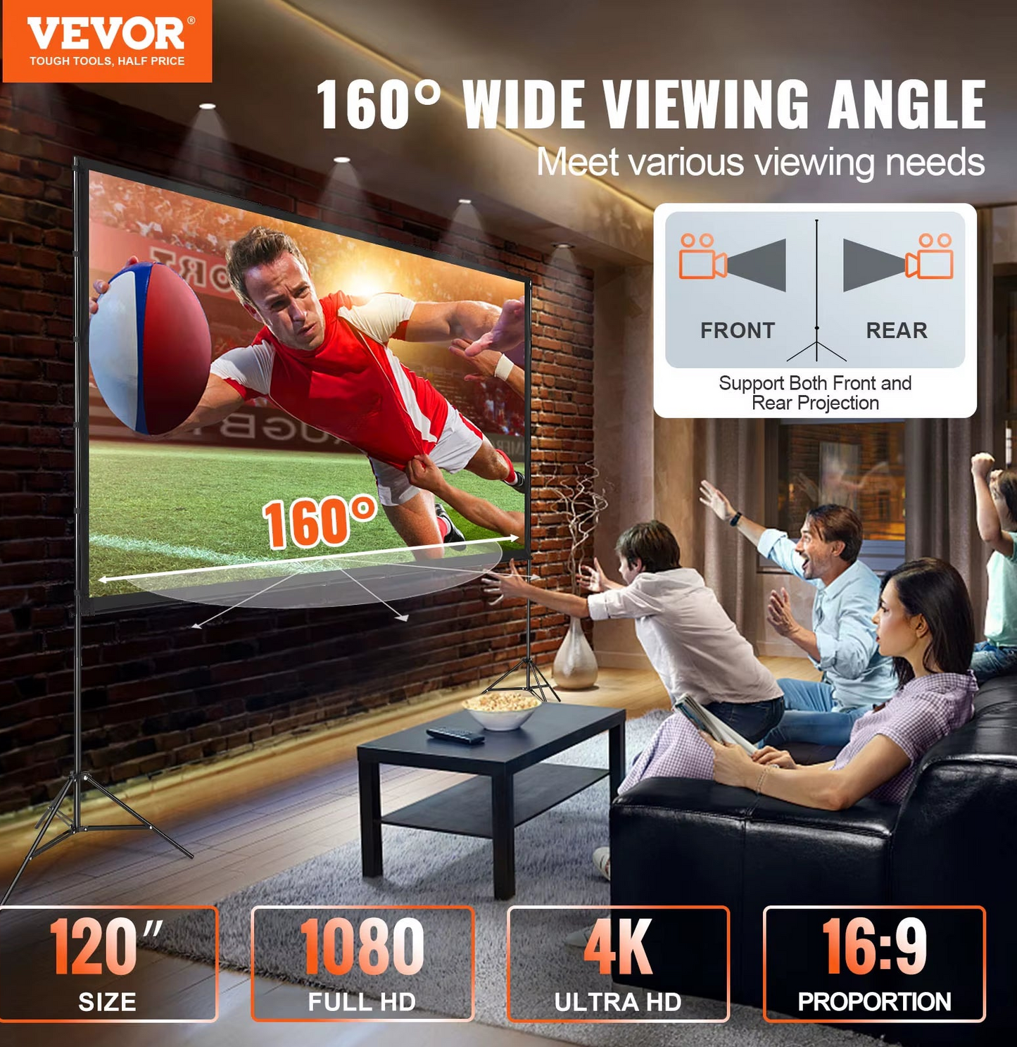 Projector Screen with Stand 100 120 150 Inch 16:9 4K 1080 HD Portable Projection Screen for Home Office Theater Cinema