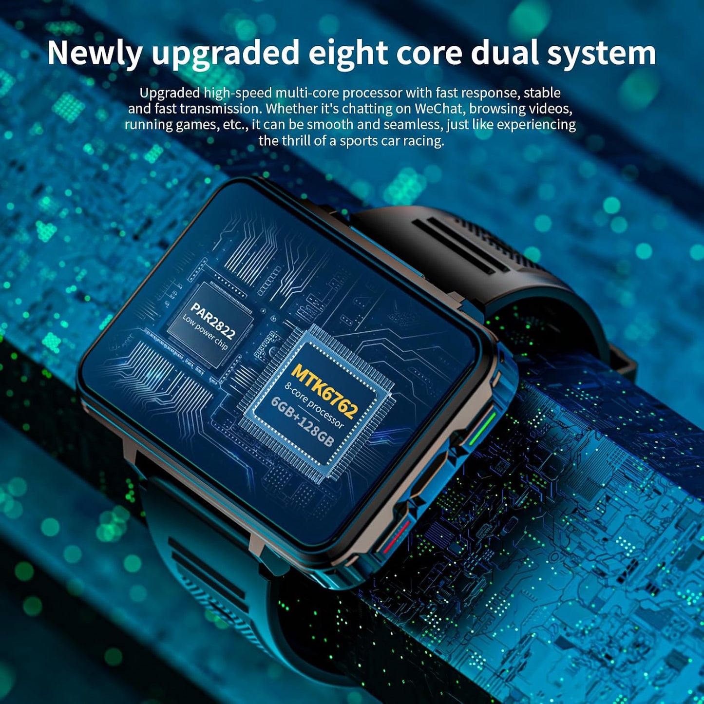4G SIM Card Smart Watch, 6GB+128GB Android Smartwatch Phone Call, 2.4" Large Screen Sport Watch 1500Mah Dual Camera Wifi Bluetooth GPS Smart Watches for Men