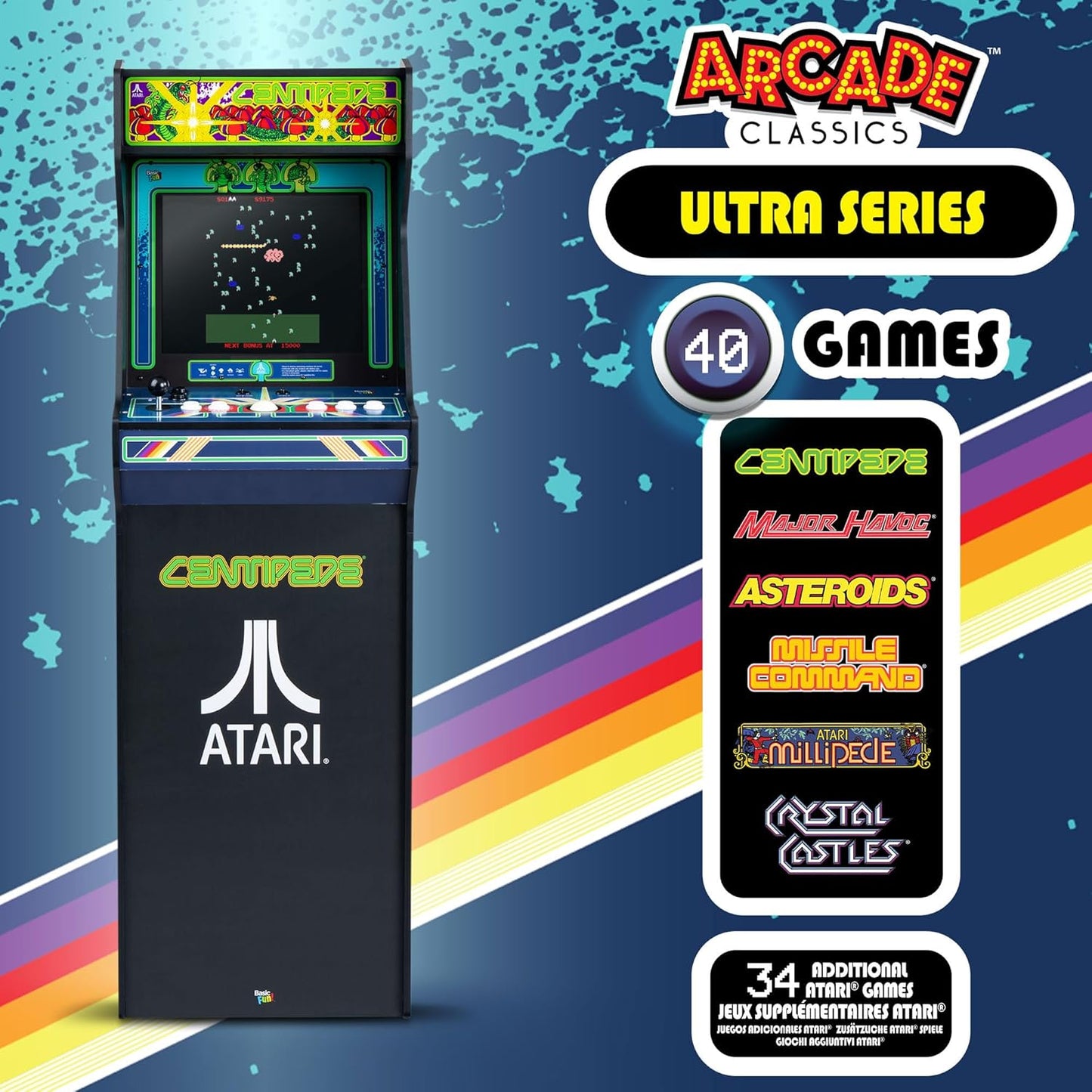 - Atari Centipede Ultra Series Game Machine, 40 Games, 17" Liquid Crystal Screen - Indoor Cabinet, Retro, Gaming Console, Basement Decoration, Man Cave