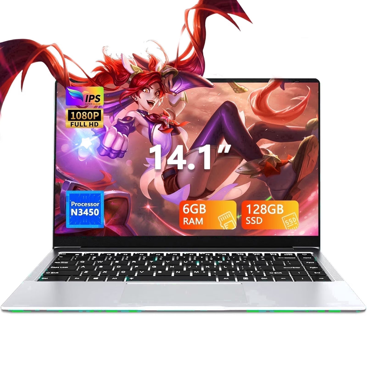 14.1" Laptop Computer, 6GB RAM 128GB SSD, Intel N3450 , HD Display, Windows 11 , Wifi5 BT5.0, Laptop for Business, Student, Office