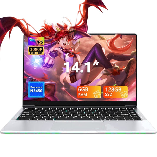 14.1" Laptop Computer, 6GB RAM 128GB SSD, Intel N3450 , HD Display, Windows 11 , Wifi5 BT5.0, Laptop for Business, Student, Office