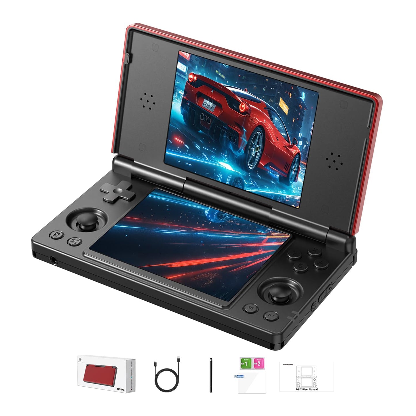 Anbernic RG DS Handheld Game Consoles RG DS Retro Gaming Console Dual-Screen Video Game Console 3+32GB Android 14 Portable Pocket Arcade 4000Mah Battery Wifi Bluetooth HD Output Black