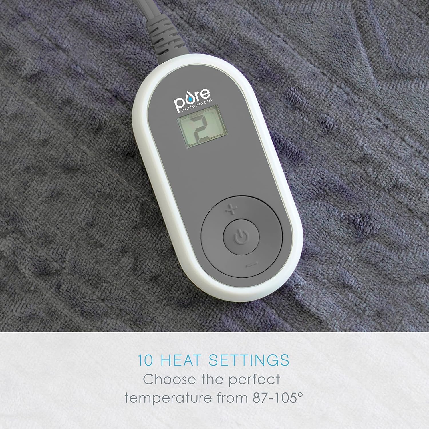 Purerelief Deluxe Heated Blanket - 10 Heat Settings, Super Soft Micromink Velvet Fabric, LCD Controller, Auto Shut-Off Timer, Machine Washable - Full Size Electric Blanket