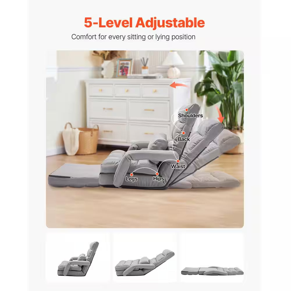 Floor Chair, Floor Gaming Chair with 5 Adjustable Position and Back Support, Folding Sofa Chair, Gray Cushion