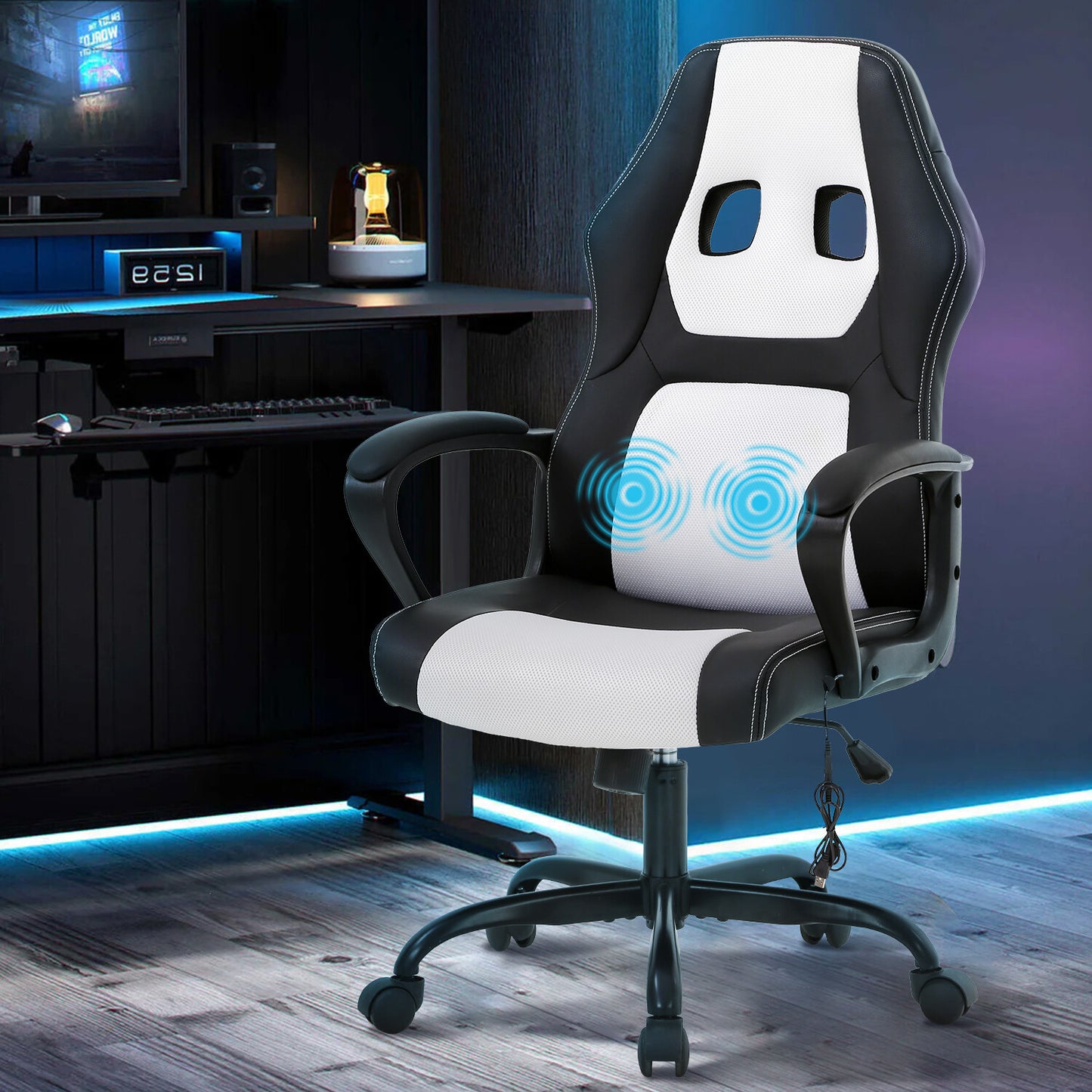 Massage Computer Gaming Chair Swivel Office Ergonomic Racing Chair Seat White
