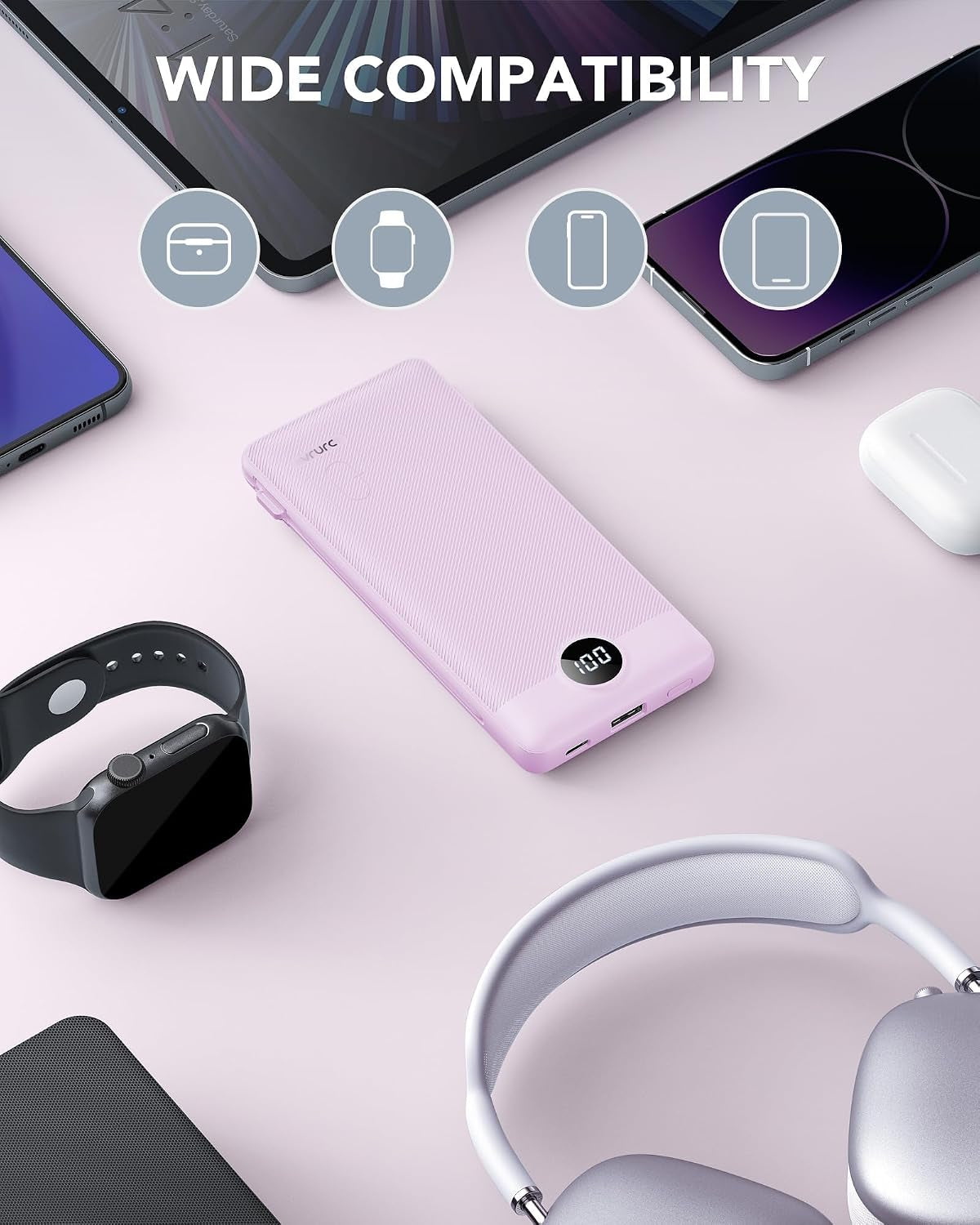Portable Charger, Power Bank Built-In Cables and AC Wall Plug