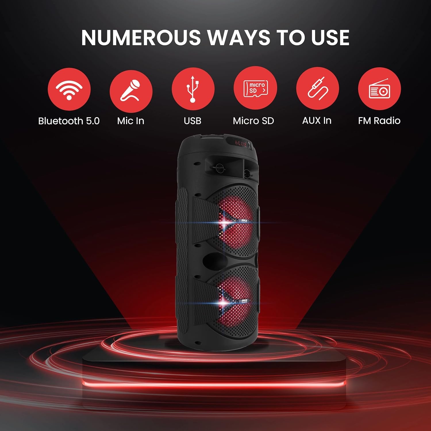 Portable Bluetooth PA Speaker-240W Dual 6.5" Rechargeable Indoor/Outdoor BT Karaoke Audio System-Tws, Party Lights, LED Display, FM/AUX/MP3/USB/SD, 6.5Mm In, Carry Handle-Wireless Mic, Remote