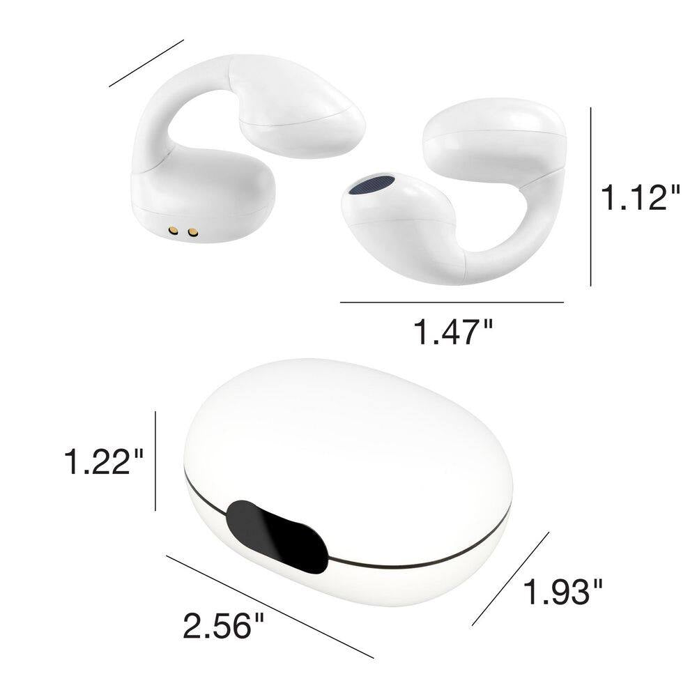 White Truly Wireless Bluetooth Open Ear Clip, Supports Siri and Google Assistants, Sweatproof Earbud and In-Ear