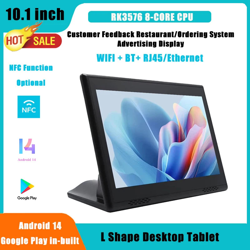 L-Shape 10 Inch Horizontal Screen Android 14 Tablet,Wifi+Bt+Ethernet,Google Play,Kiosk Display