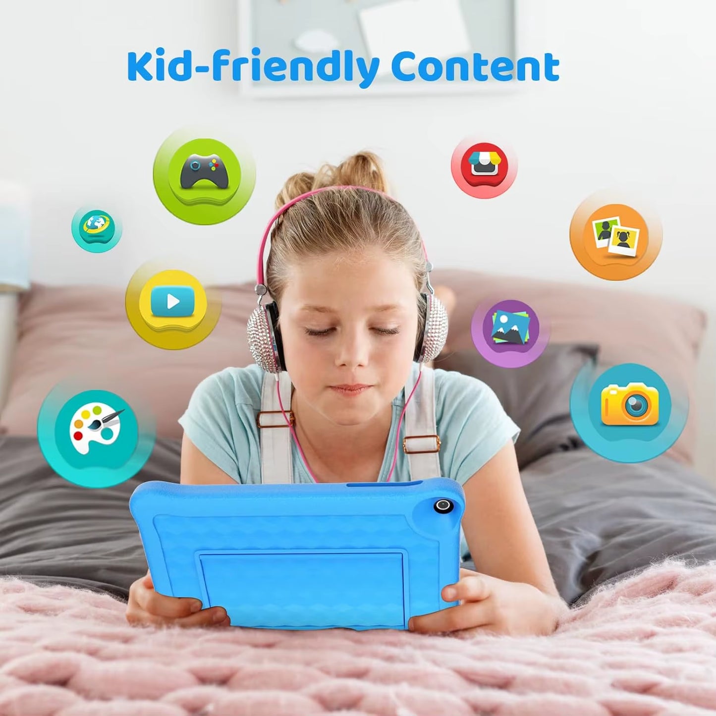 8 Inch Kid Tablet Android 12 Tablets 2GB RAM 64GB ROM 1280 X 800 IPS HD Screen Wifi Bluetooth Dual Camera Parental Control Case