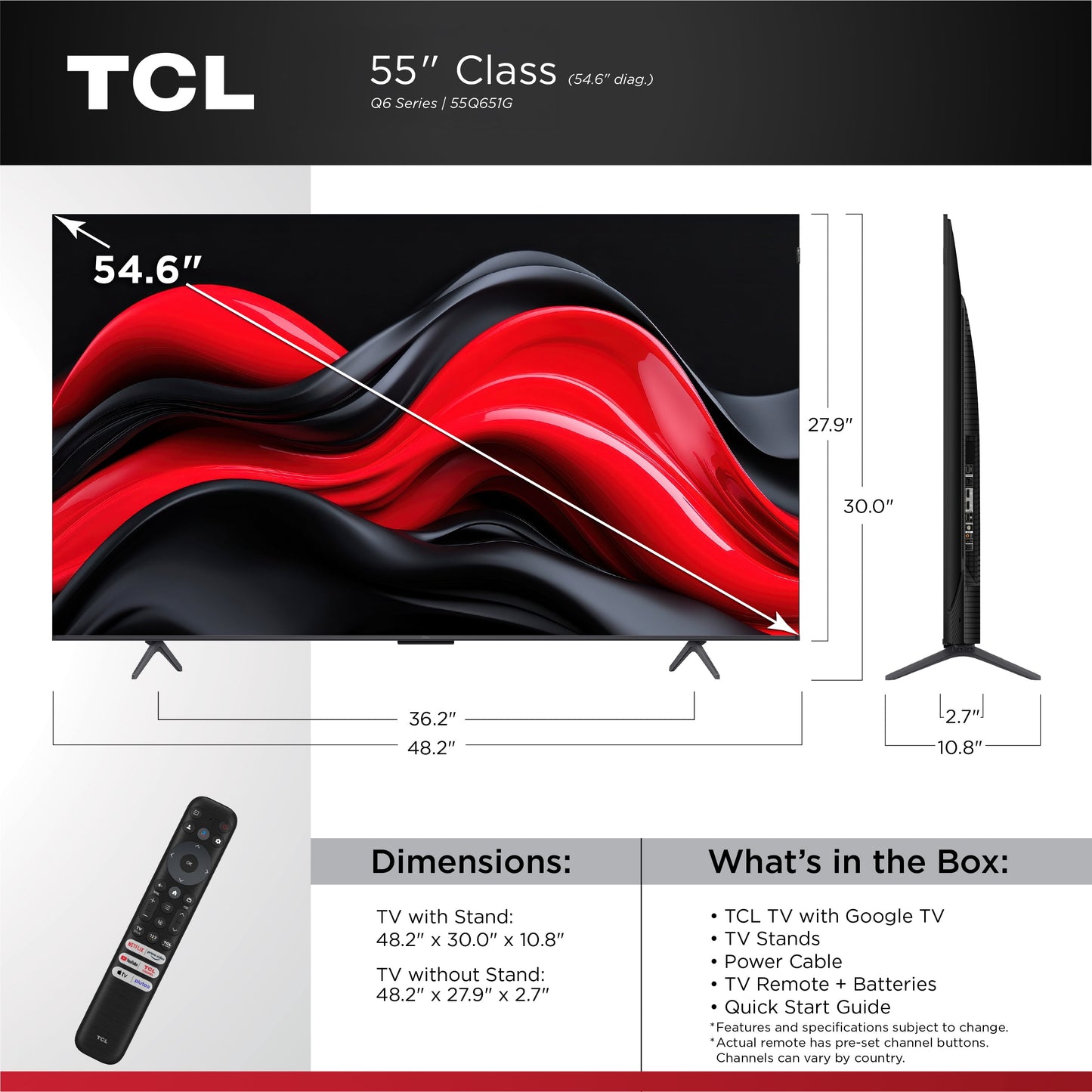 55" Q6 Series QLED 4K UHD HDR Smart Google TV (New 2024) - 55Q651G