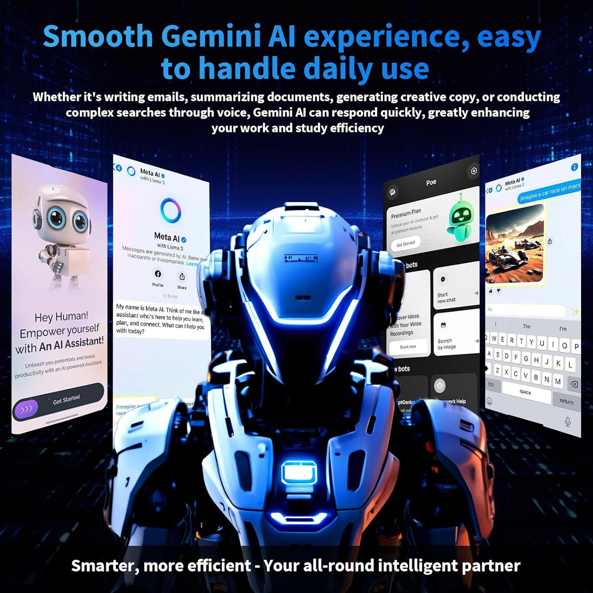 2026 10 Inch Tablet, Gemini AI Android 15 Tablet with Keyboard(Silver Case)