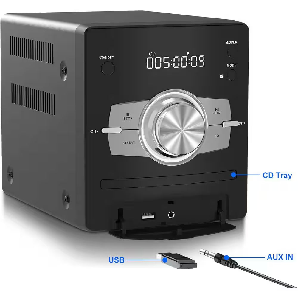30W Hifi Home Stereo System-Cd Player, FM Radio, Bluetooth, AUX/USB, Earphone Jack, Remote Control