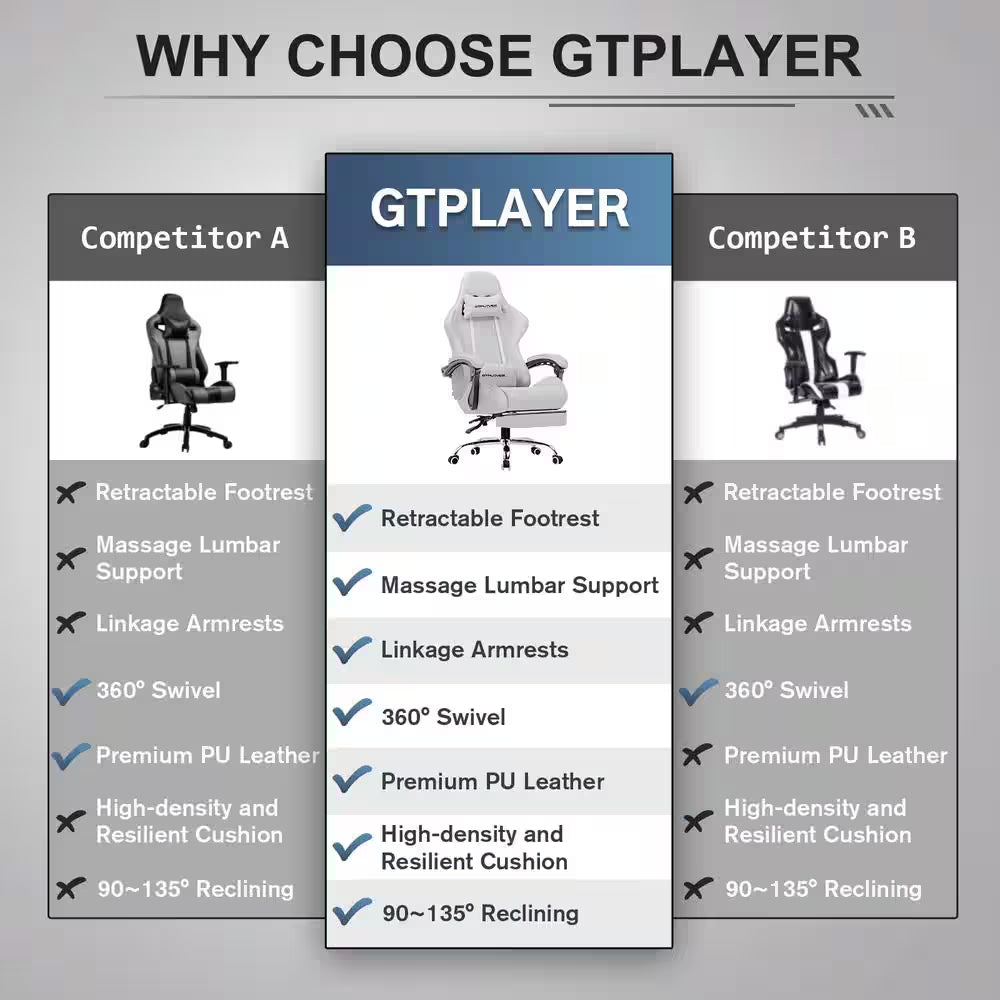 Fabric Gaming Chair Adjustable Height Computer Chair Light Gray Game Chair with Footrest, Headrest