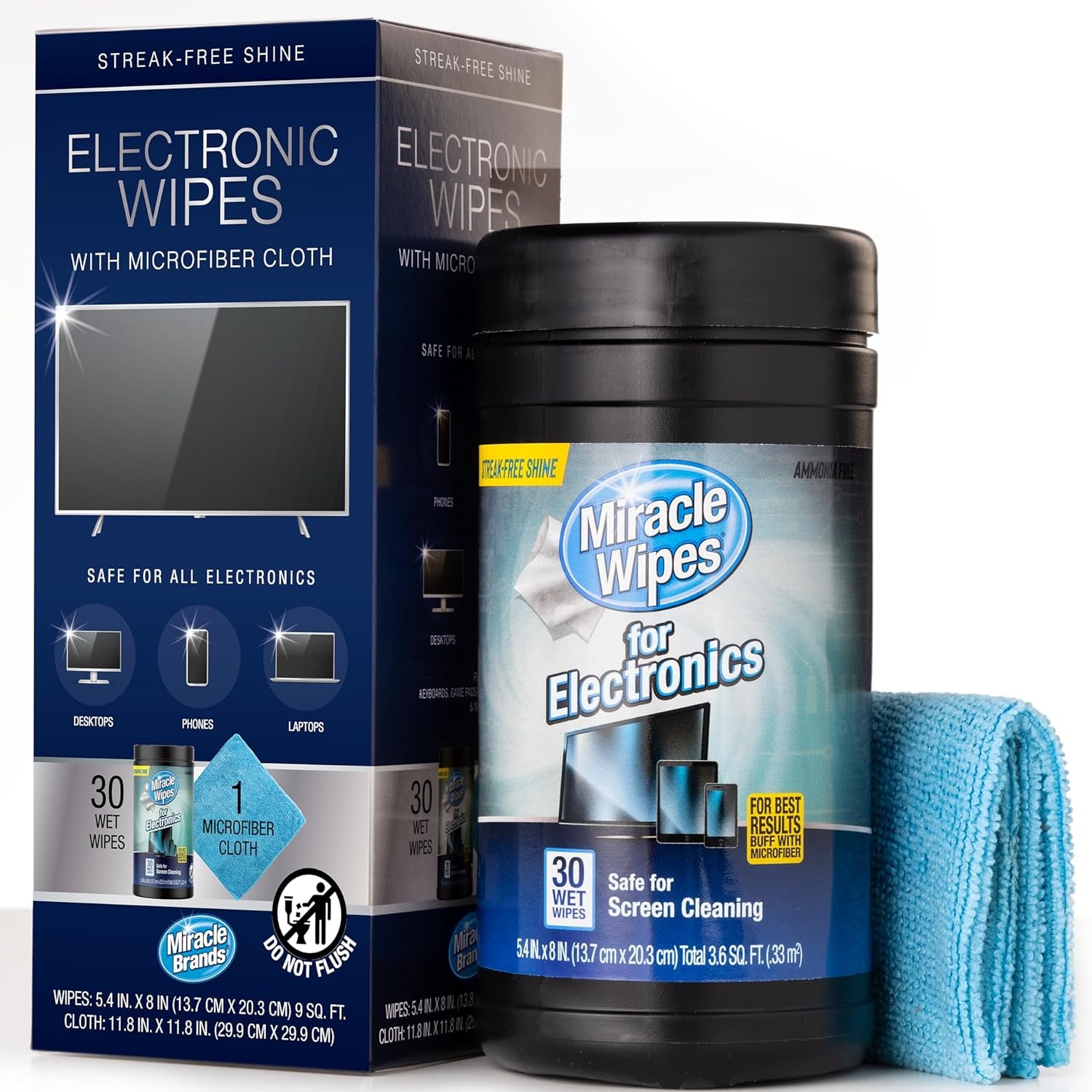 Miraclewipes for Electronics Cleaning - Screen Wipes Designed for TV, Phones, Monitors and More - Includes Microfiber Towel - (30 Count)