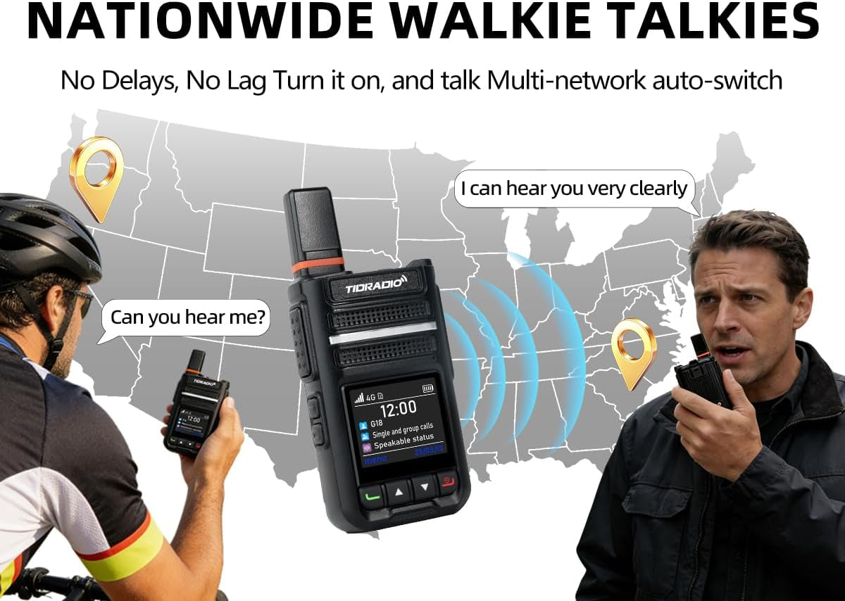 Rapid Global Walkie Talkies Long Range, Unlimited Range TD-G18 4G LTE Poc Radios, Nationwide PTT Two Way Radios Long Distance 6000+Miles for Family Logistics Company-2Pcs with SIM Card