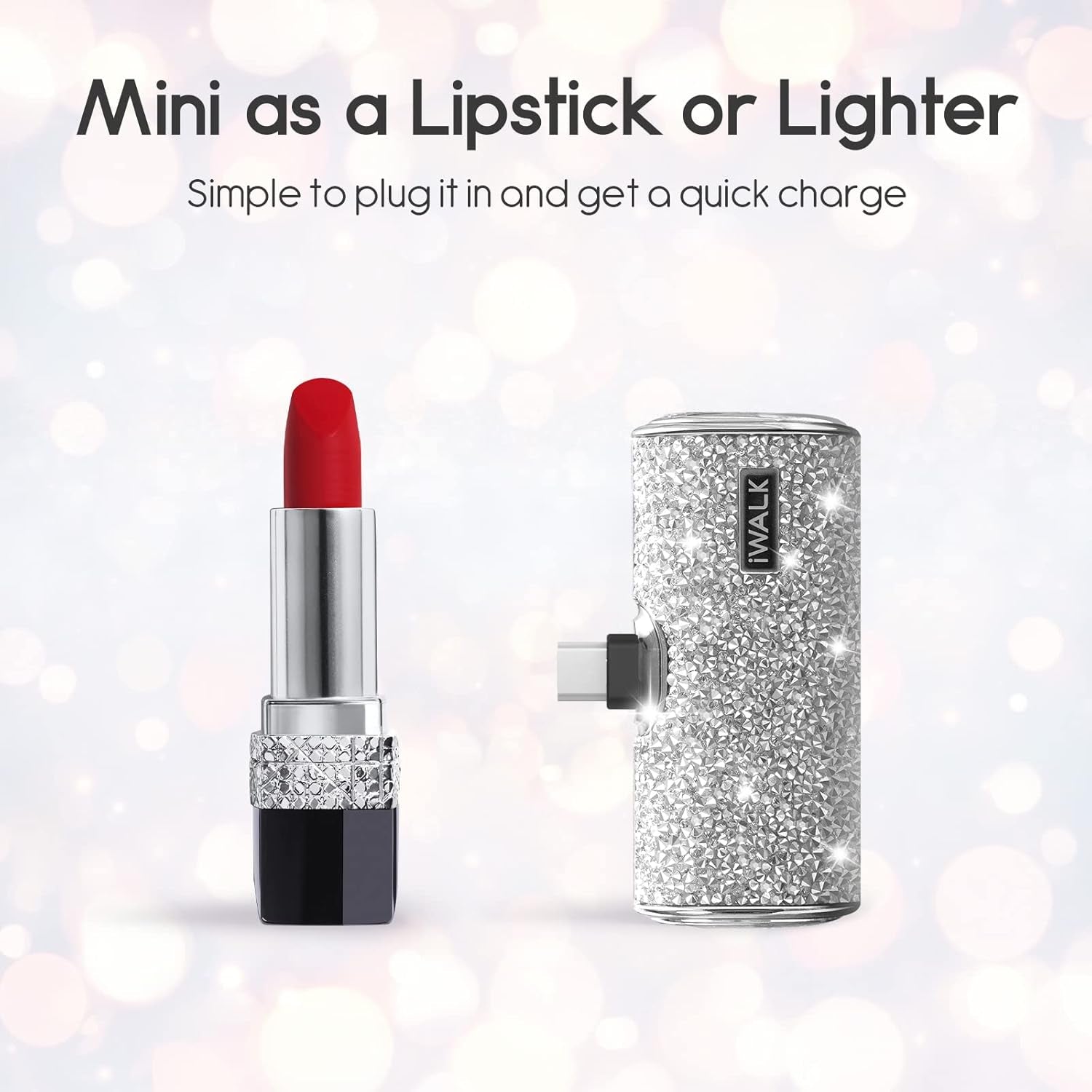 USB C Portable Charger, 4500Mah Ultra-Compact Small Power Bank, Sparkly Battery Pack Compatible with Iphone 16/15, 16 Plus, 16 Pro, 16 Pro Max, Samsung Galaxy S25, S24, S23 Ultra Z Flip5, Silver