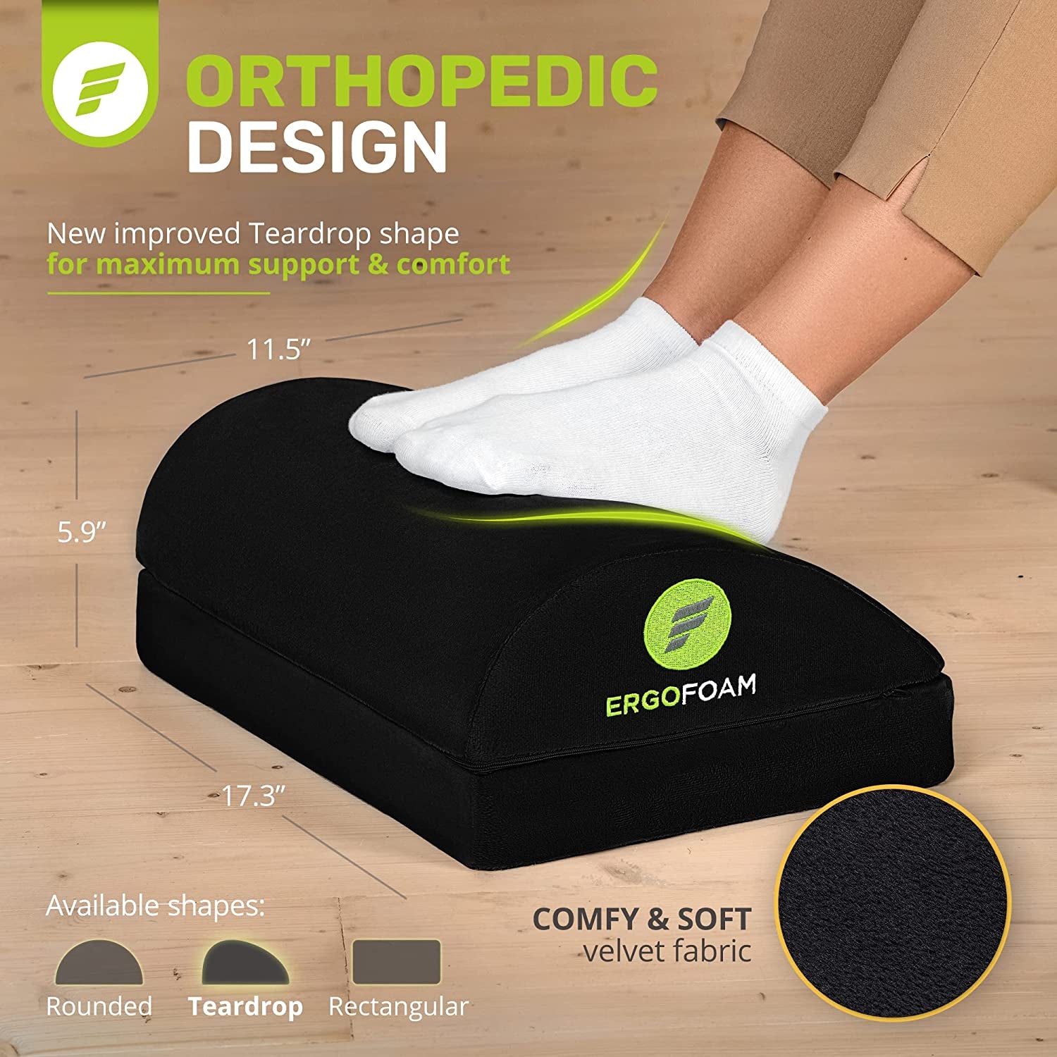 Chiropractor-Endorsed Orthopedic Teardrop Design 2In1 Adjustable under Desk Foot Rest for Lumbar Back Knee Pain (Black)