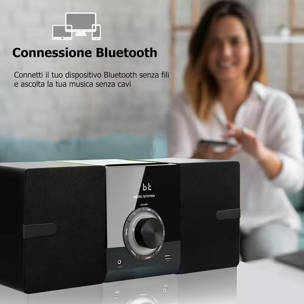 Compact 30W Stereo System-Cd Player, Bluetooth, FM Radio, USB, AUX, Earphone Port, Dsp-Tech, Remote (New Version)