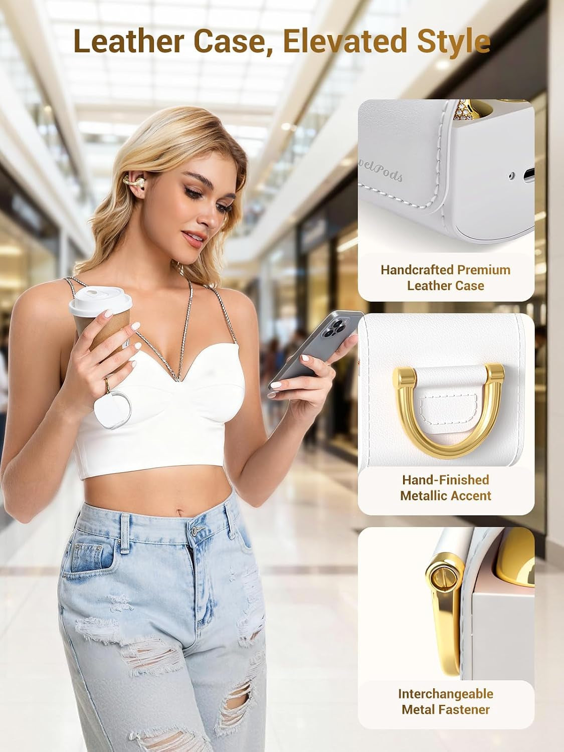 Jewelpods C01 Pro Open Ear Headphones,Luxury Jewelry Wireless Earbuds,Gold | Clip-On Wireless Bluetooth Earbuds Secure, Lightweight, Premium Audio-Water Resistant-Up to 72 Hrs Play,Gift for Her