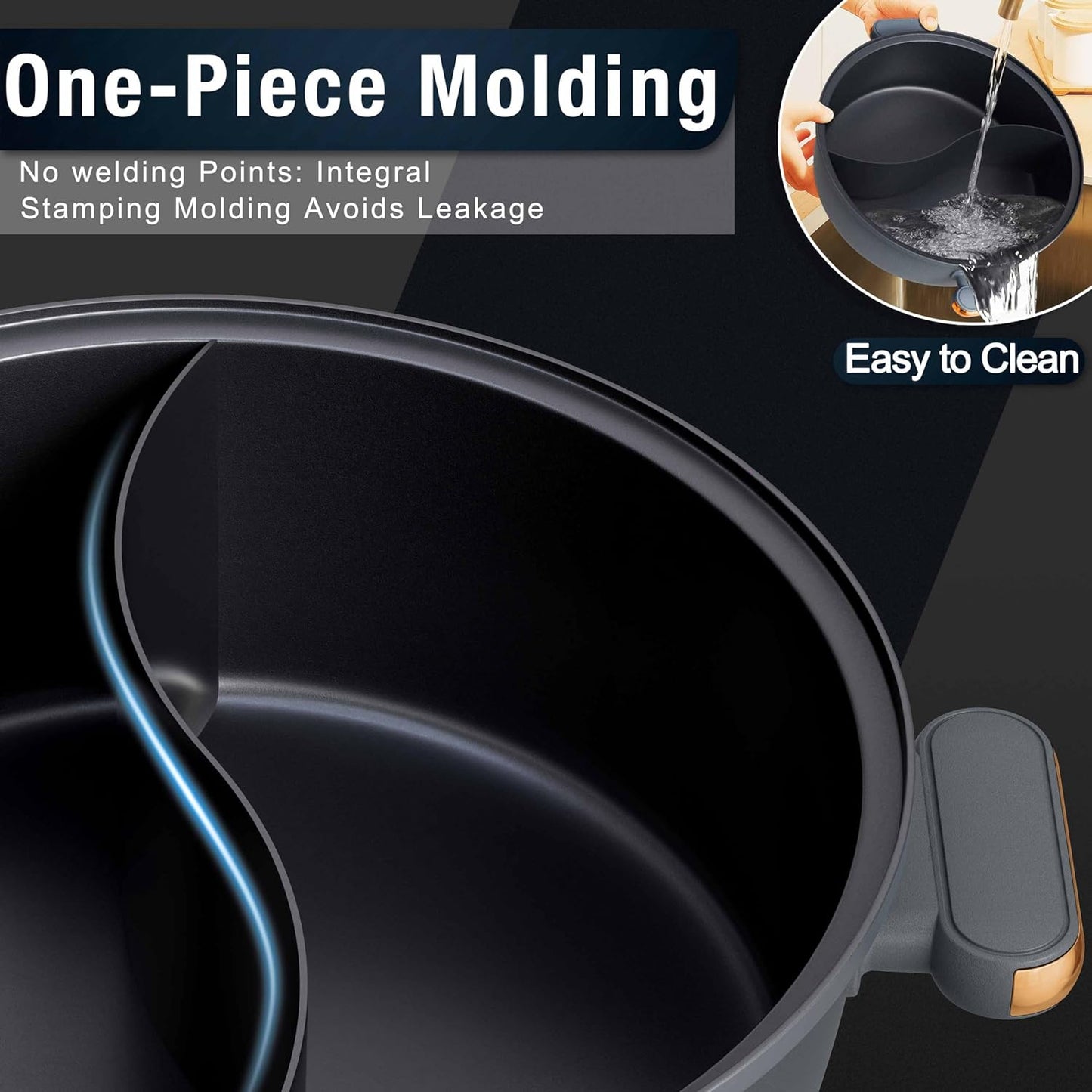 Electric Hotpot Pot with Divider, 5L Double-Flavor Shabu Shabu Pot, Dual Sided R