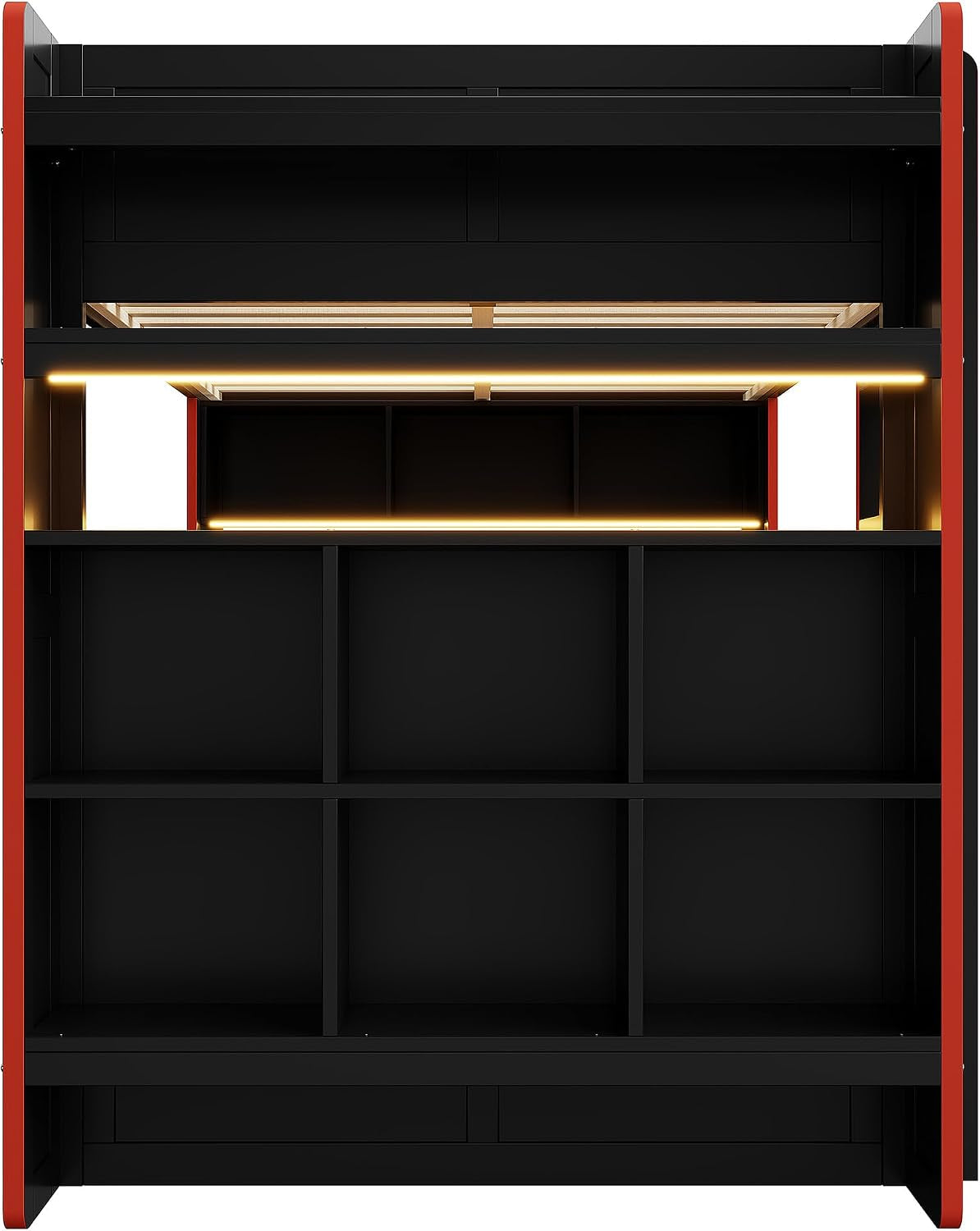 Full Size Wood Gaming Bunk Bed, Gaming Loft Bed with Desk, Storage Shelves, Charging Station, Black