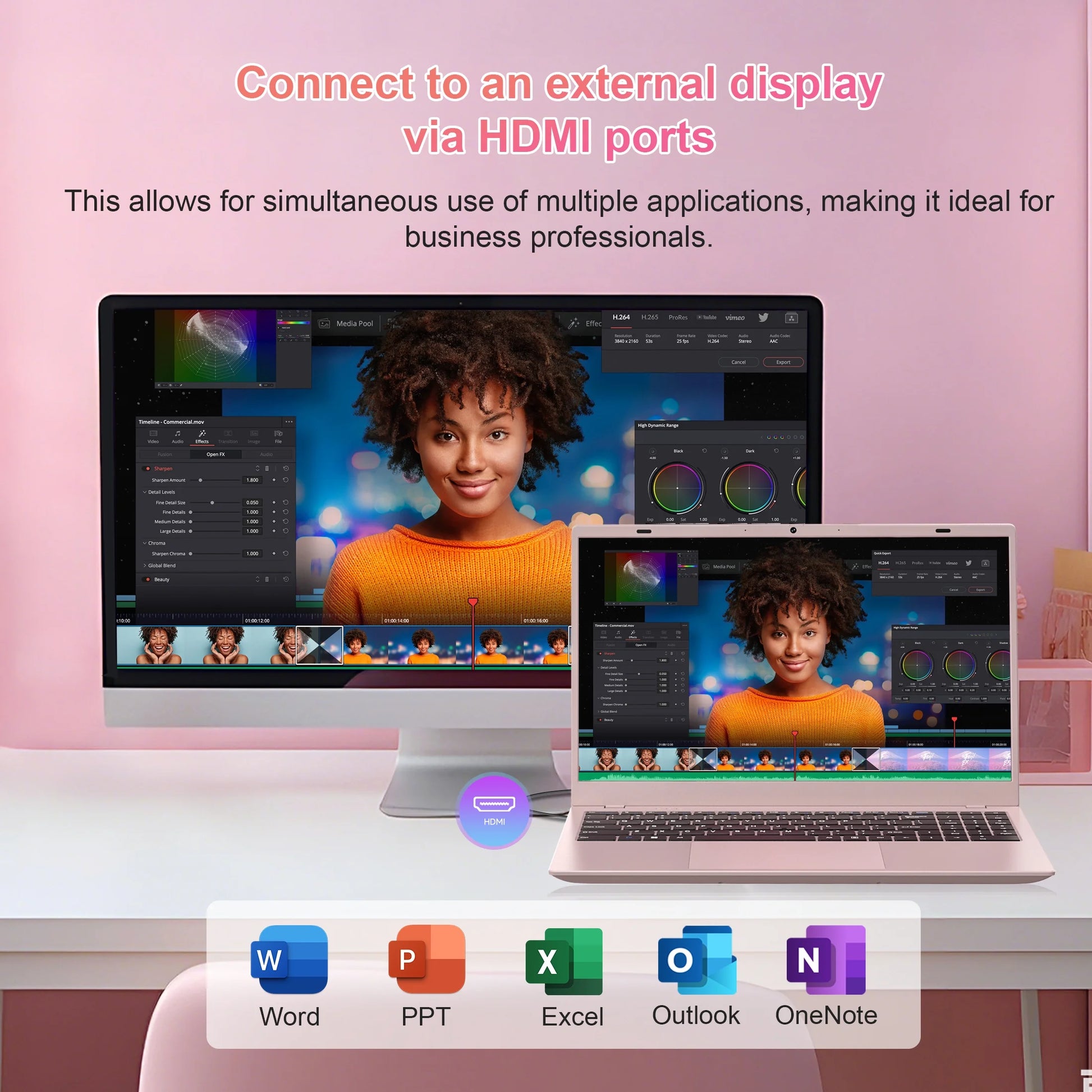 15.6" Pink Laptop Computer, 16GB RAM 512GB SSD, Intel 6500Y (Up to 3.4Ghz) with Office 2024, Windows 11 Pro Laptop, FHD Display, Wifi5 BT5.0 for Business, Student, Office