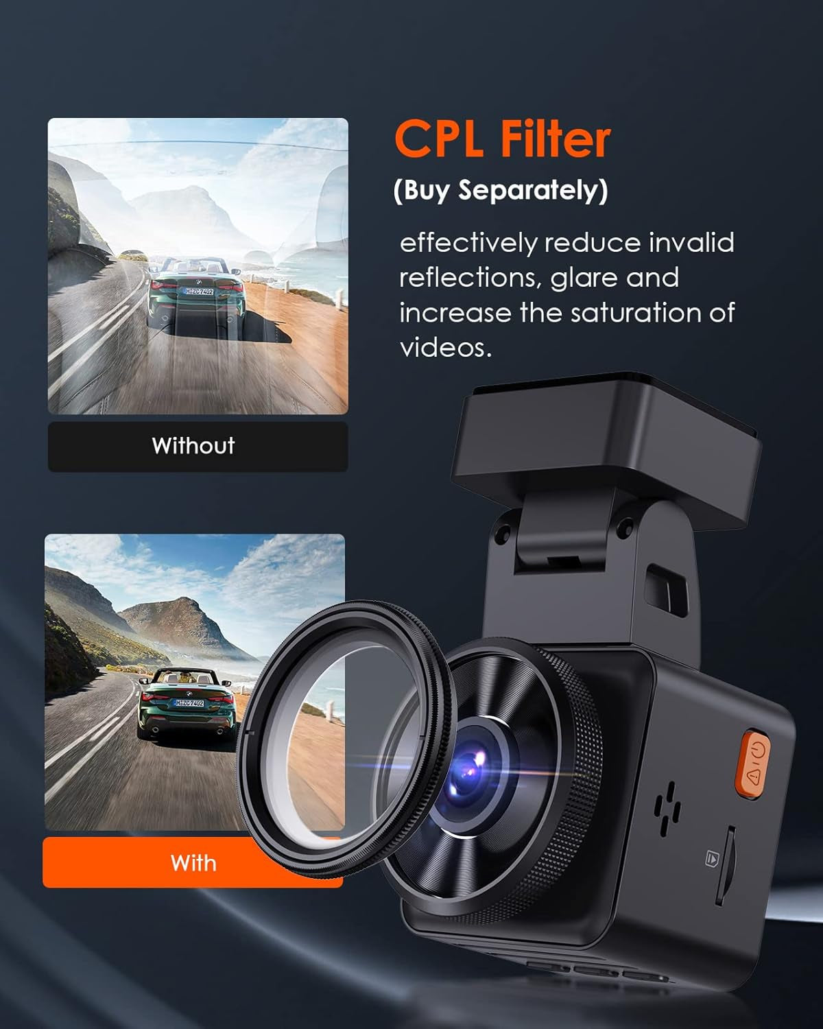 E1 Lite 1080P Wifi Mini Dash Cam with GPS and Speed, Free App, Voice Control Detachable Dash Camera, 24 Hours Parking Mode, Night Vision, Motion Detection, Loop Recording, Support 512GB Max