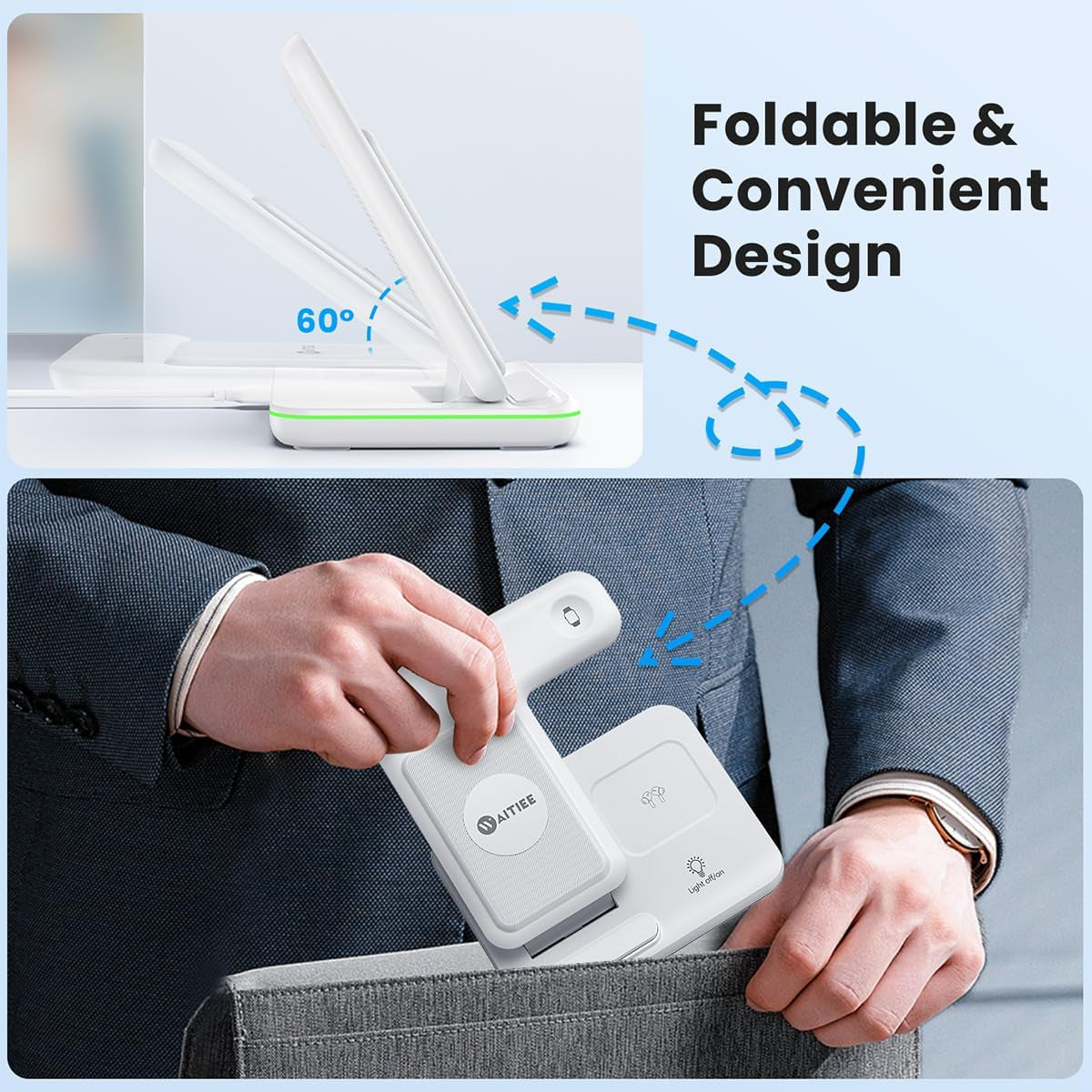 Wireless Charger 3 in 1, 15W Fast Charging Station for Apple Watch 10/9/8/Ultra 2/Ultra/Se/7/6/5/4/3/2, for Airpods 4/3/2/Pro for Iphone 16/15/14/13 /Plus/Pro/Pro Max/12/11(White)