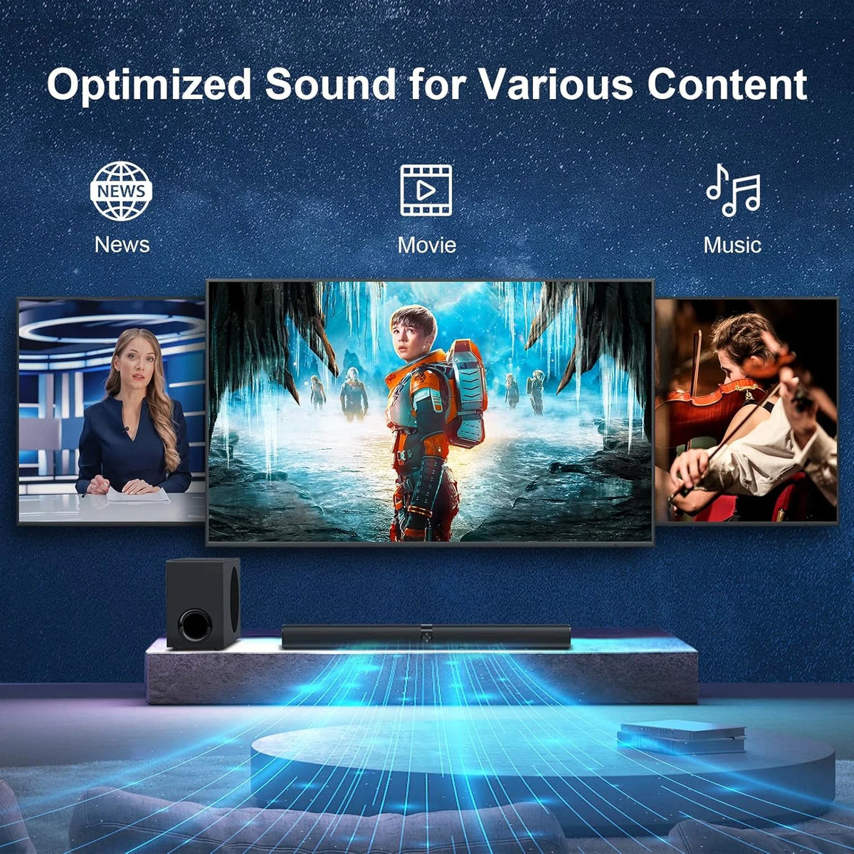 Sound Bar for Smart TV, 110W Sound Bar with Subwoofer, 2 in 1 Detachable Bluetooth Soundbar for TV with Deep Bass & Volume Boost & 3 Equalizer Modes, Black