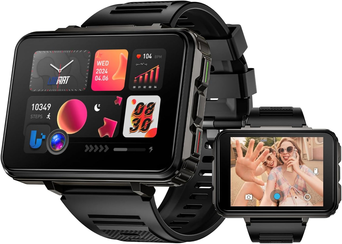 4G SIM Card Smart Watch, 6GB+128GB Android Smartwatch Phone Call, 2.4" Large Screen Sport Watch 1500Mah Dual Camera Wifi Bluetooth GPS Smart Watches for Men
