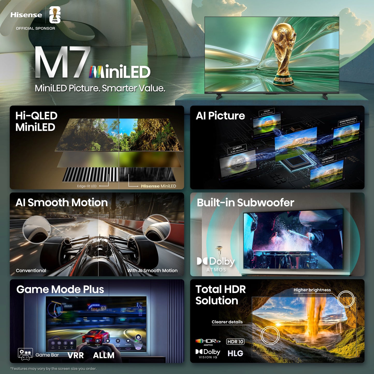 65" M7 Series Mini-Led QLED 4K UHD Google Smart TV (65M7SG, 2026 Model) - Mini LED, Hi - QLED, Dolby Vision, HDR10+, Built-In Subwoofer, Game Mode Pro, AI Smooth Motion, Google Assistant