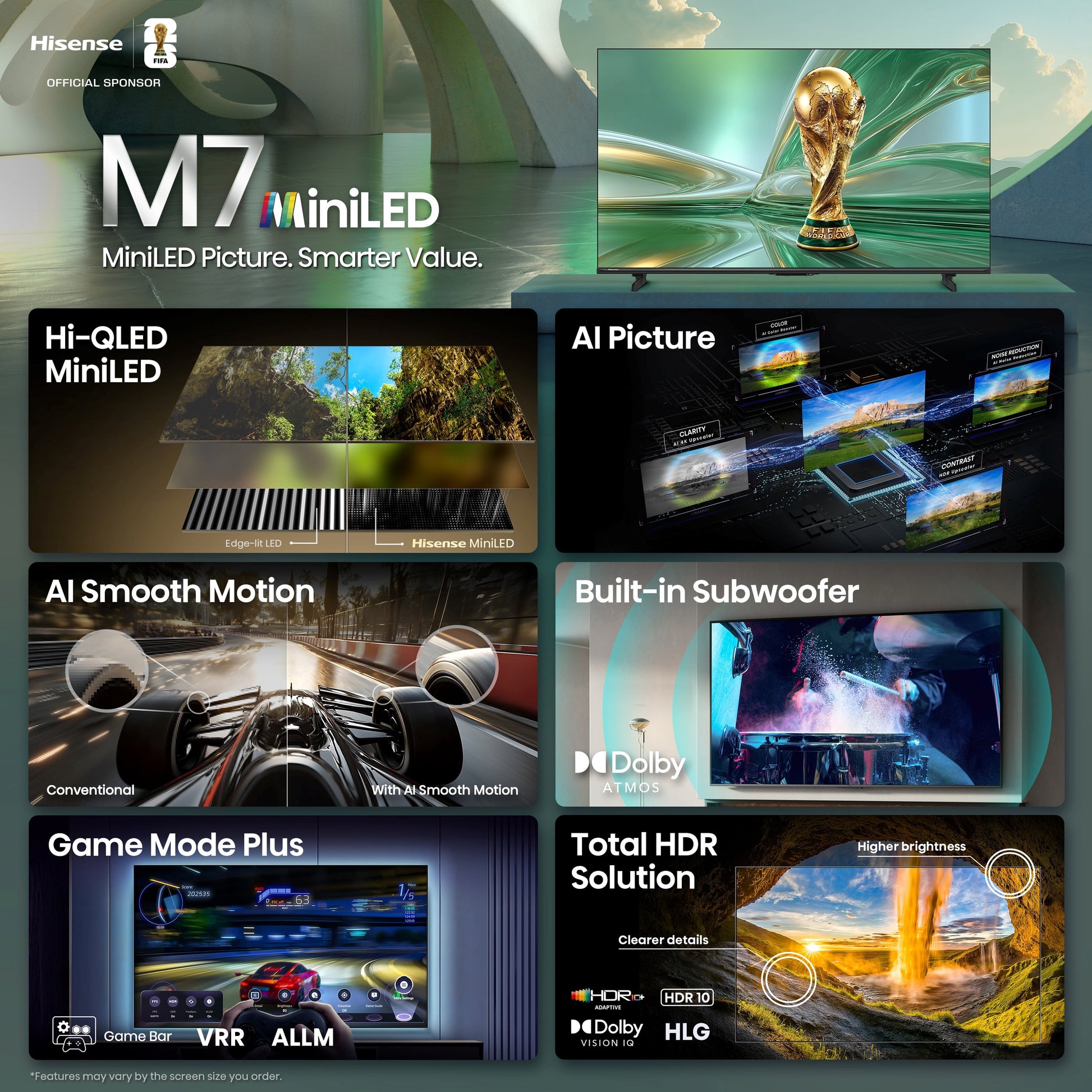 65" M7 Series Mini-Led QLED 4K UHD Google Smart TV (65M7SG, 2026 Model) - Mini LED, Hi - QLED, Dolby Vision, HDR10+, Built-In Subwoofer, Game Mode Pro, AI Smooth Motion, Google Assistant