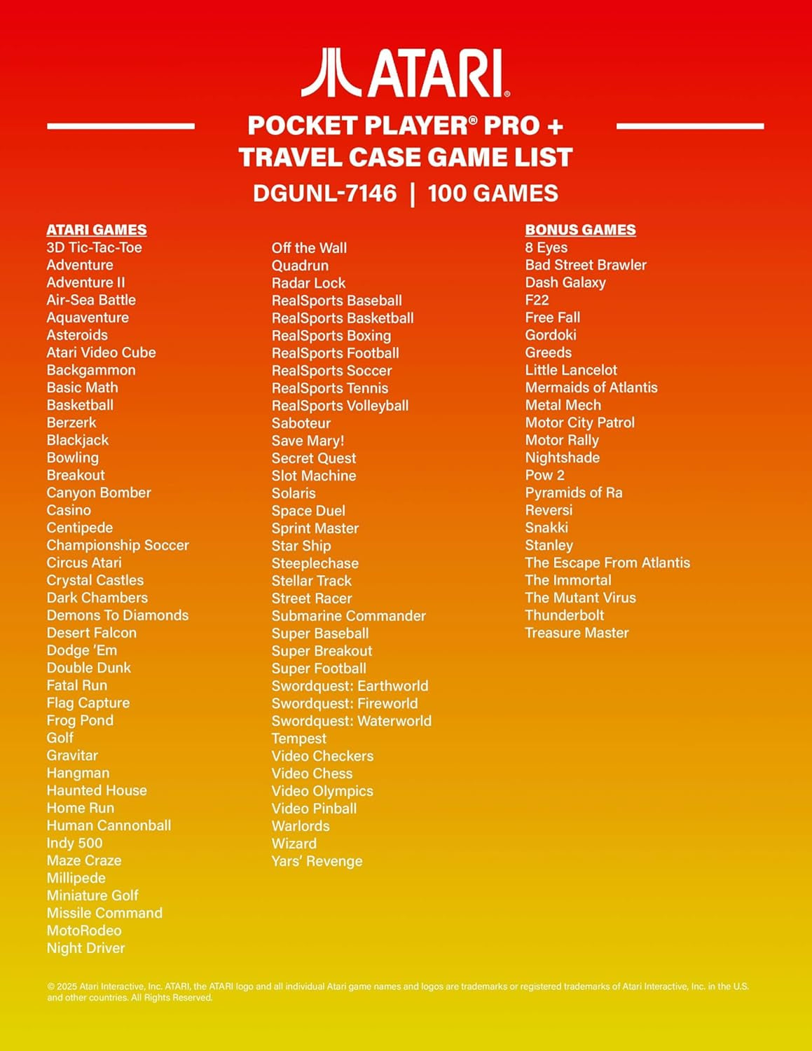 Atari Pocket Player Bundle: Portable Video Game Console with 100 Games, Travel Case and Screen Protector Included