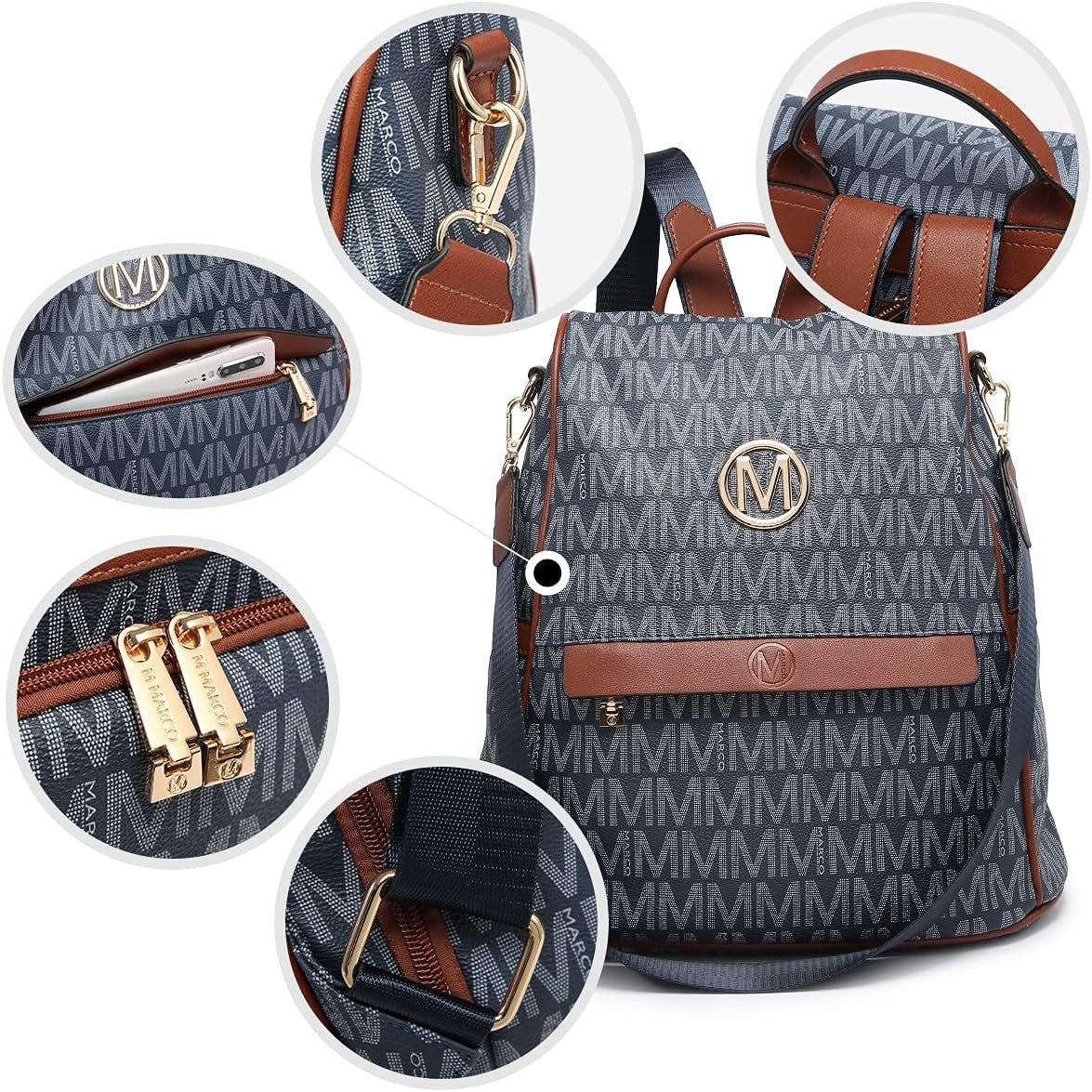 MKP Women Fashion Backpack Purse Multi Pockets Signature Anti-Theft Rucksack Travel Ladies Shoulder Bag Handbag 2Pcs