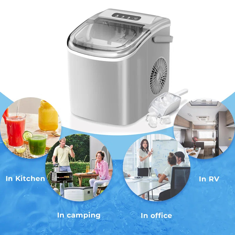 Countertop Ice Maker Ice Machine with Handle,Self-Cleaning Ice Makers, 26Lbs/24H, 9 Ice Cubes Ready in 6 Mins for Home/Kitchen/Bar/Party/Camping