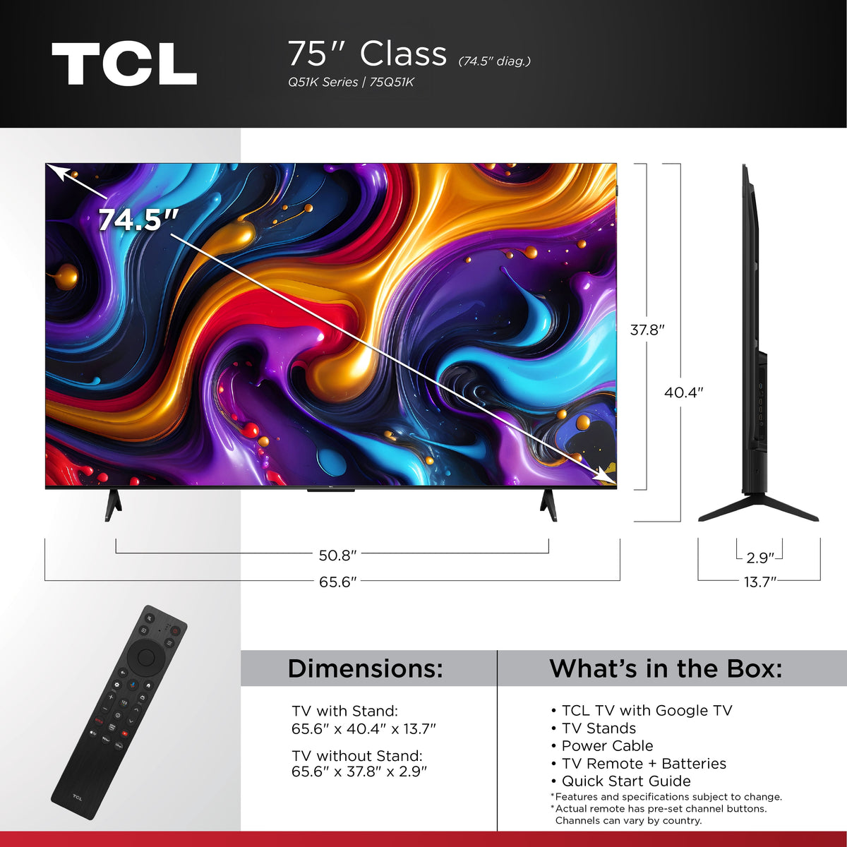 75 Inch Q Series 4K UHD HDR QLED Smart TV with Google TV - 75Q51K