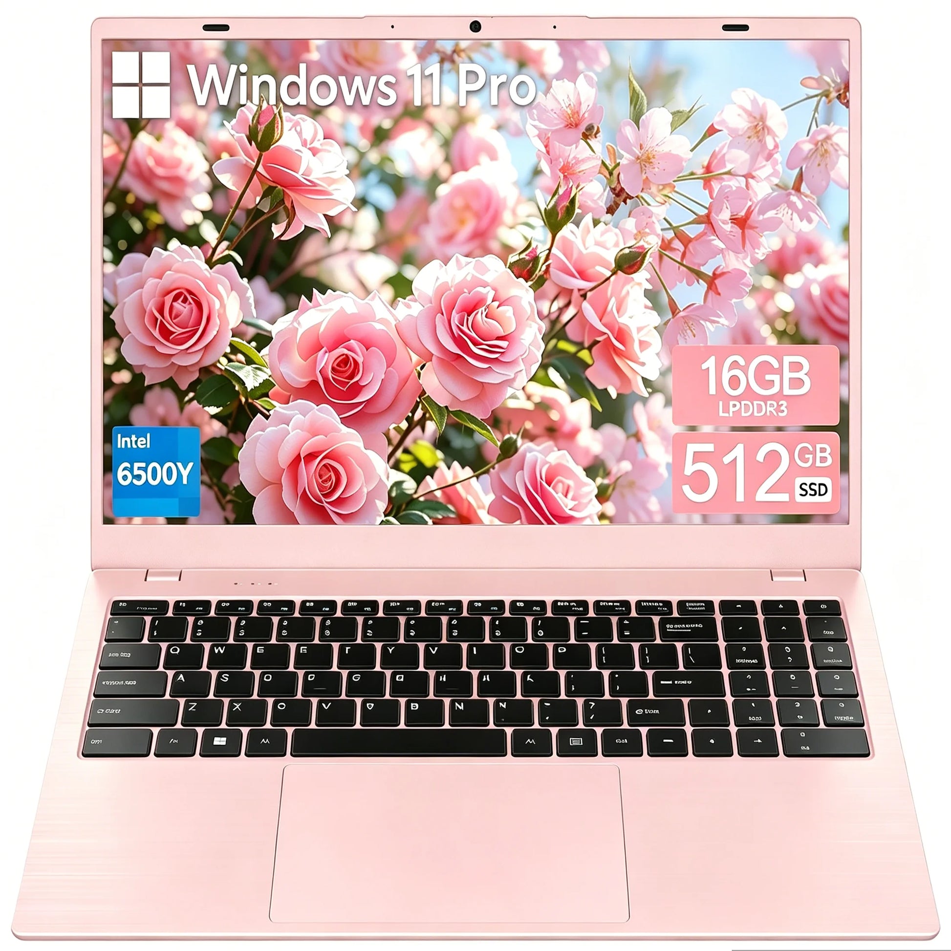 15.6" Pink Laptop Computer, 16GB RAM 512GB SSD, Intel 6500Y (Up to 3.4Ghz) with Office 2024, Windows 11 Pro Laptop, FHD Display, Wifi5 BT5.0 for Business, Student, Office