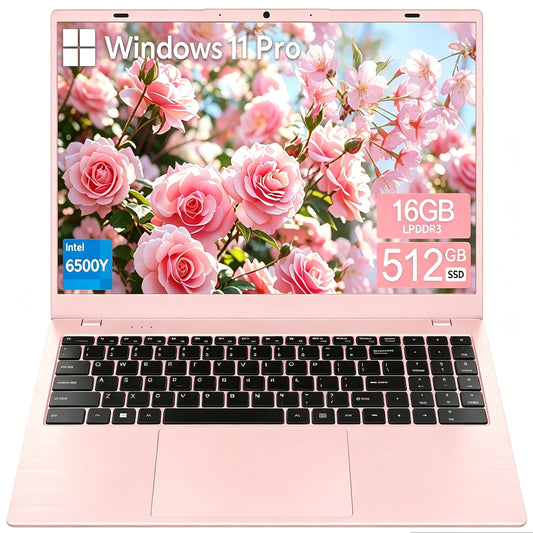 15.6" Pink Laptop Computer, 16GB RAM 512GB SSD, Intel 6500Y (Up to 3.4Ghz) with Office 2024, Windows 11 Pro Laptop, FHD Display, Wifi5 BT5.0 for Business, Student, Office