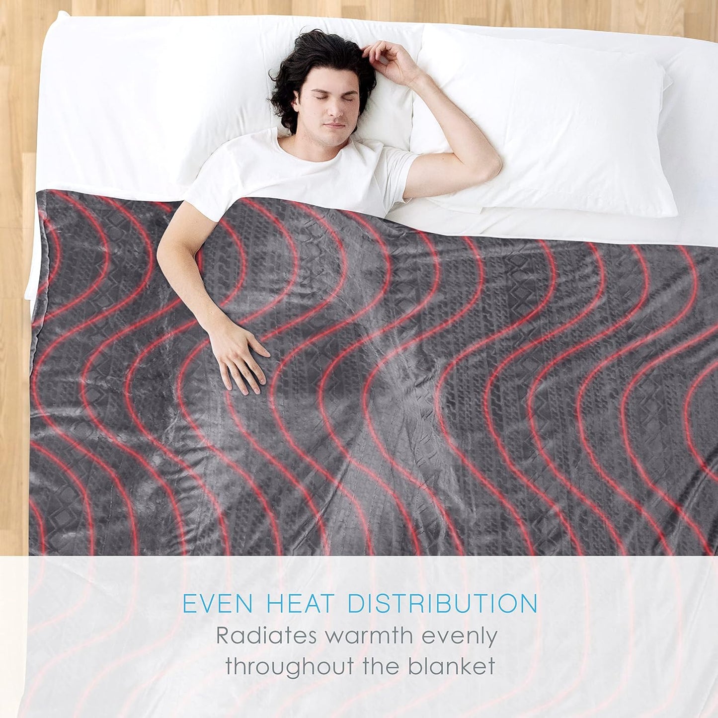 Purerelief Deluxe Heated Blanket - 10 Heat Settings, Super Soft Micromink Velvet Fabric, LCD Controller, Auto Shut-Off Timer, Machine Washable - Full Size Electric Blanket