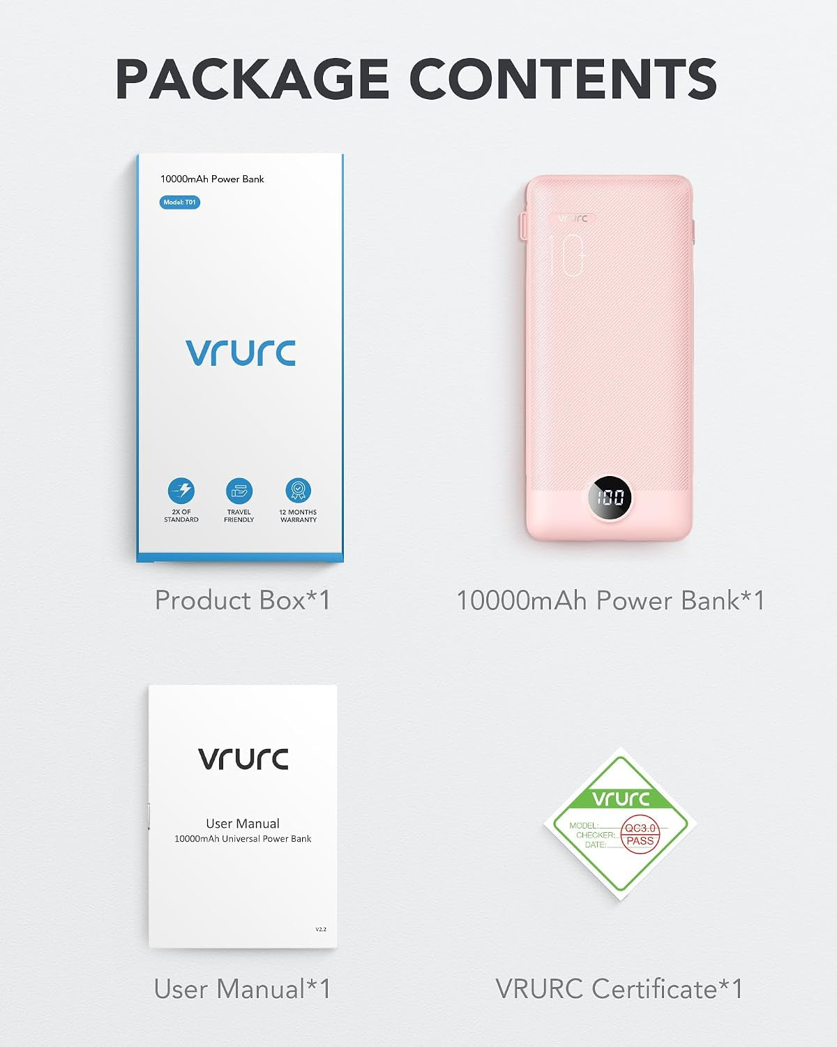 Portable Charger, Power Bank Built-In Cables and AC Wall Plug
