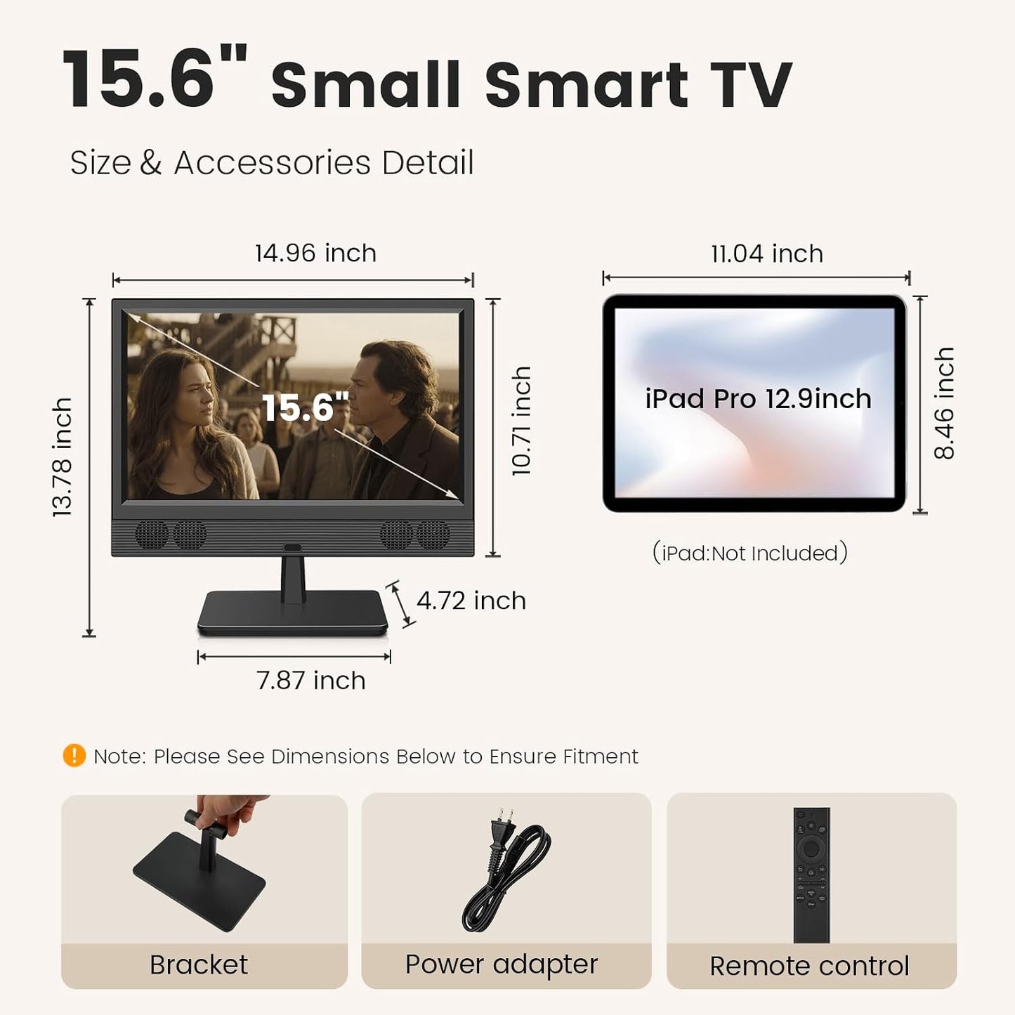 15.6 Inch Small Smart TV, FHD 1080P Compact Smart TV with Built-In Apps, Wifi & Bluetooth, ATSC Digital Tuner, HDMI/USB/AV Inputs, 110–220V AC Power TV for Kitchen, Bedroom, RV, Camper, Truck