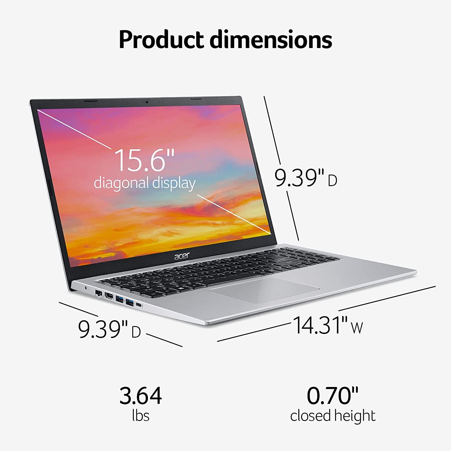 A515-56-36UT Aspire 5, 15.6" Full HD Display, 11Th Gen Intel Core I3-1115G4 Processor, 4GB DDR4, 128GB Nvme SSD, Wifi 6, Windows 11 Home (S Mode)